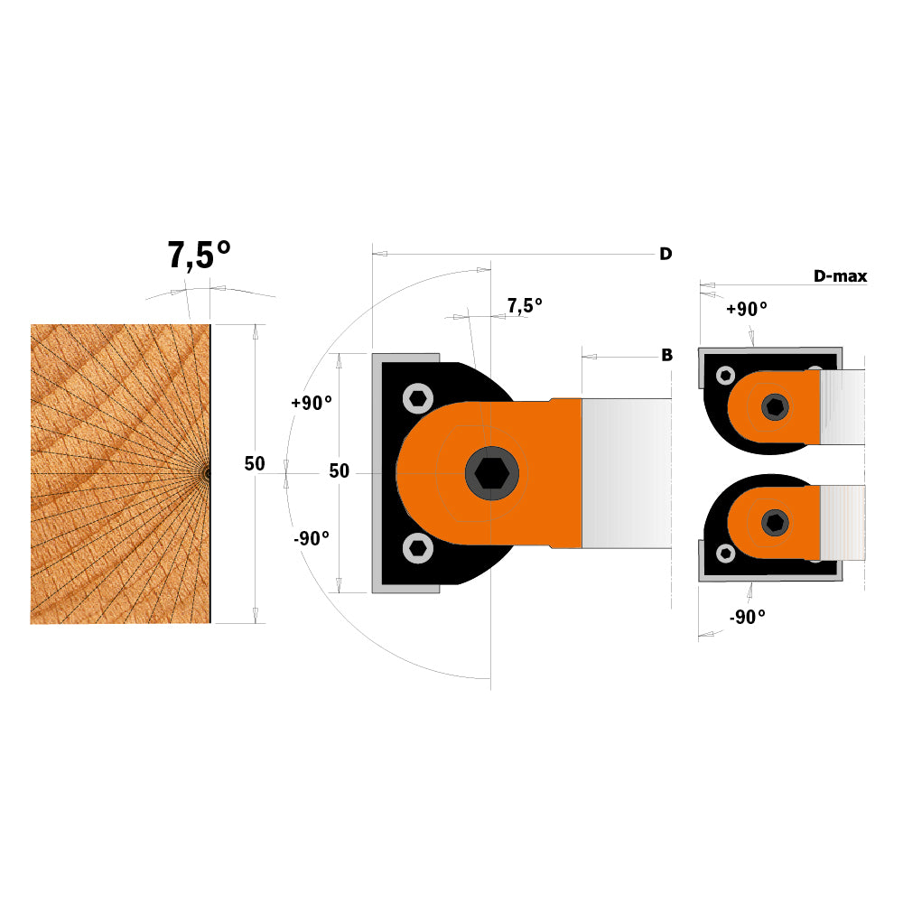 CMT Orange Tools 694.017.30 Professional Adjustable Chamfer Cutter Head ±90° industrial industrial Tools Cutter heads & knives Woodworking Tools and accessories Ireland Maginn Machinery 03