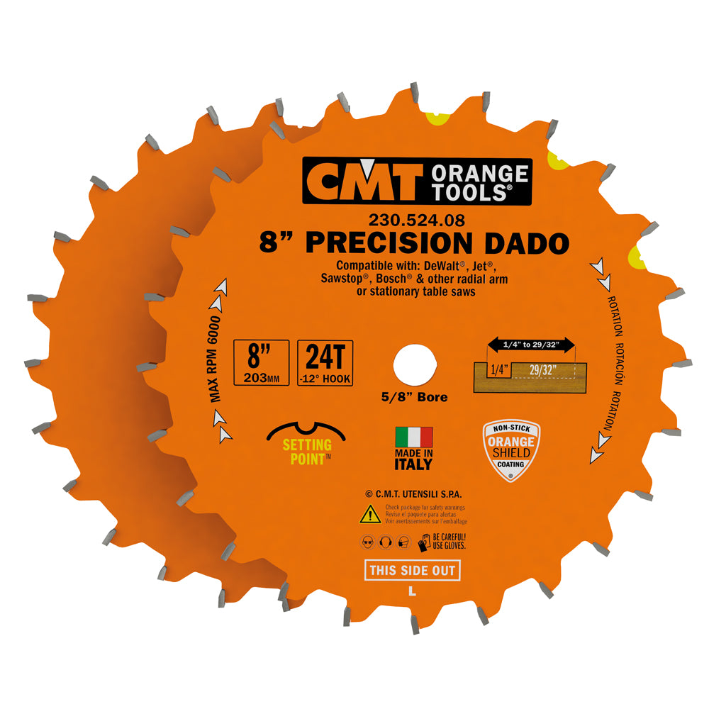 CMT Orange Tools 230.524.08 Dado Grooving 8" Industrial Industrial Tools Industrial circular saw blades Woodworking Tools and accessories Ireland Maginn Machinery