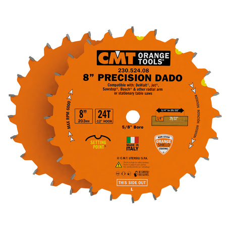 CMT Orange Tools 230.524.08 Dado Grooving 8" Industrial Industrial Tools Industrial circular saw blades Woodworking Tools and accessories Ireland Maginn Machinery