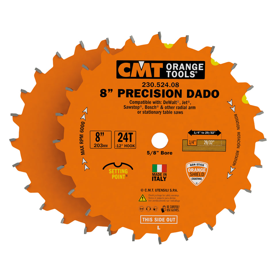 CMT Orange Tools 230.524.08 Dado Grooving 8" Industrial Industrial Tools Industrial circular saw blades Woodworking Tools and accessories Ireland Maginn Machinery