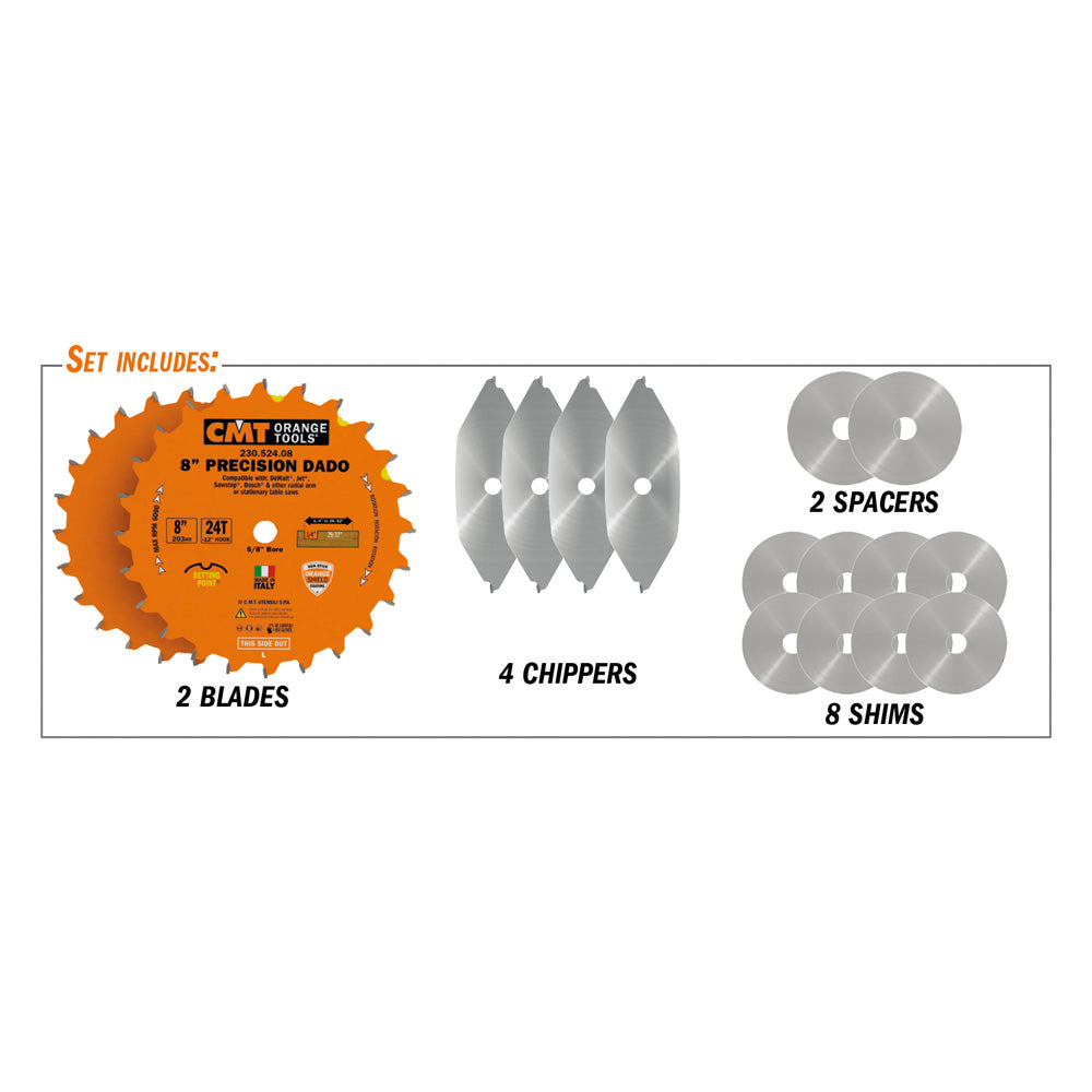 CMT Orange Tools 230.524.08 Dado Grooving 8" Industrial Industrial Tools Industrial circular saw blades Woodworking Tools and accessories Ireland Maginn Machinery 06