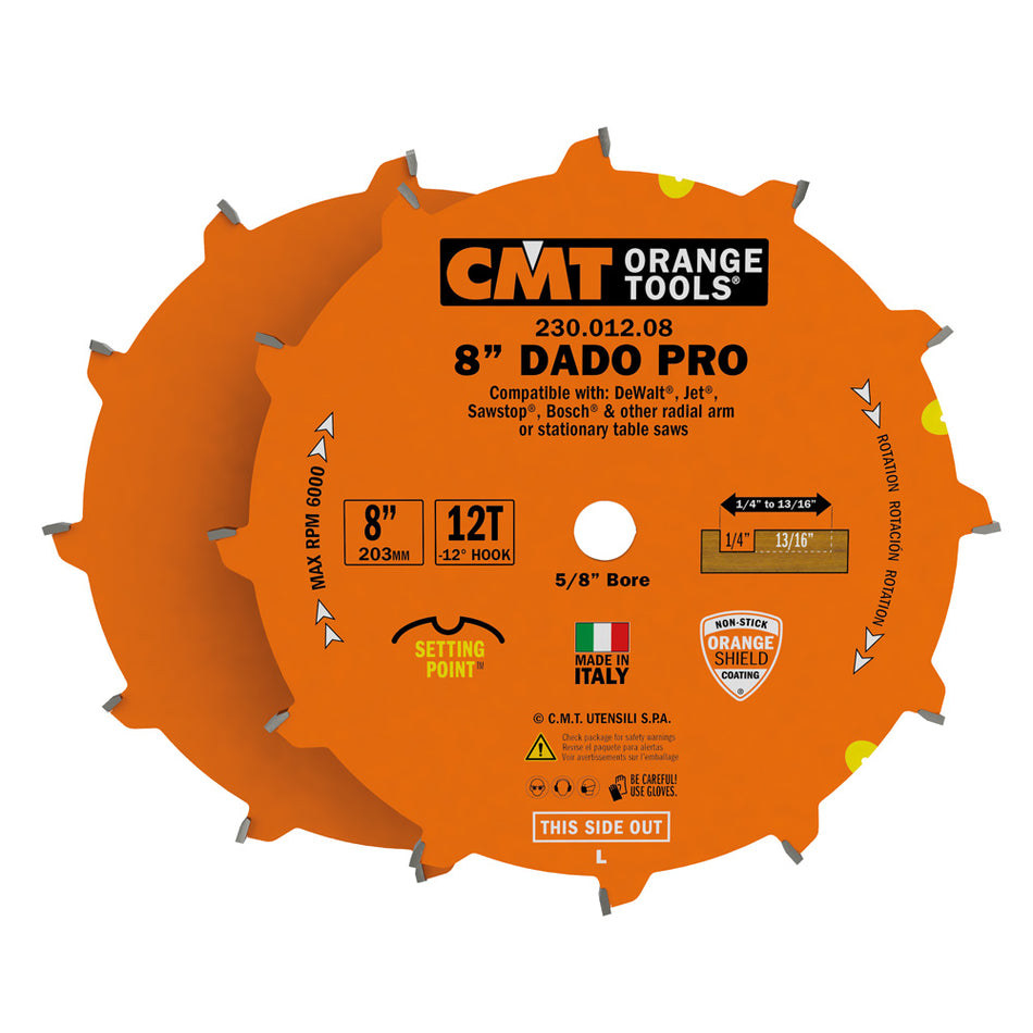 CMT Orange Tools 230.012.08 Locked Dado Pro Set Industrial Industrial Tools Industrial circular saw blades Woodworking Tools and accessories Ireland Maginn Machinery