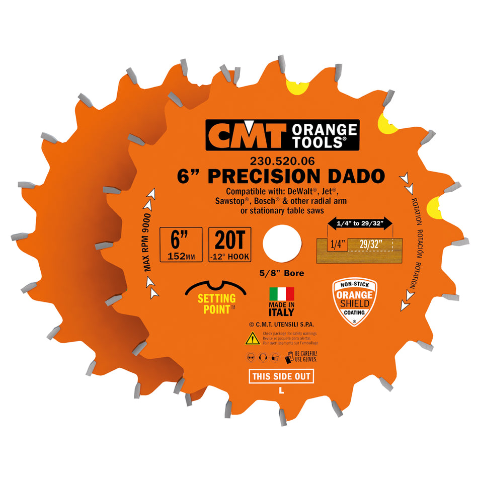 CMT Orange Tools 230.520.06 Dado Grooving 6" Industrial Industrial Tools Industrial circular saw blades Woodworking Tools and accessories Ireland Maginn Machinery