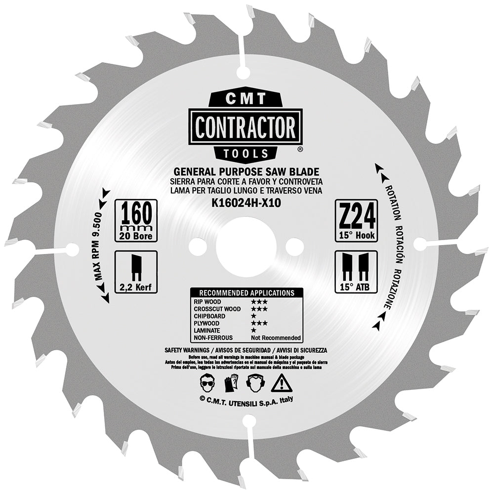 CMT Orange Tools K16524H K1-2 Contractor circular saw blade in Masterpack K CONTRACTOR® Hardware Hardware Tools Circular saw blades CMT Contractor Tools® - ITKPlus® Woodworking Tools and accessories Ireland Maginn Machinery 07