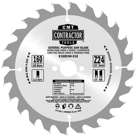 CMT Orange Tools K16524H K1-2 Contractor circular saw blade in Masterpack K CONTRACTOR® Hardware Hardware Tools Circular saw blades CMT Contractor Tools® - ITKPlus® Woodworking Tools and accessories Ireland Maginn Machinery 07