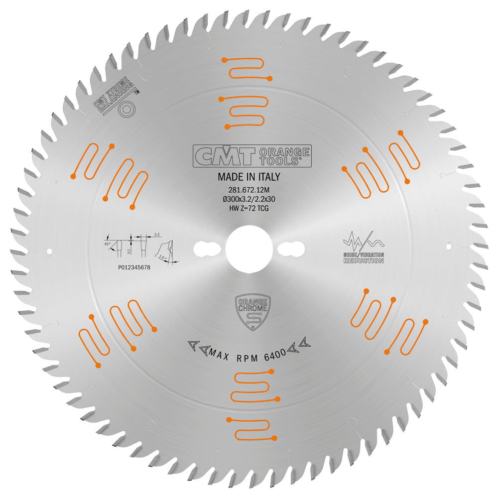 CMT Orange Tools 281.672.12M Industrial low noise & chrome coated circular saw blades with TCG grind Industrial Industrial Tools Industrial circular saw blades Woodworking Tools and accessories Ireland Maginn Machinery 04