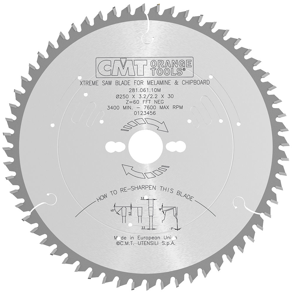 CMT Orange Tools 281.061.10M XTreme laminated and chipboard circular saw blades Industrial Industrial Tools Industrial circular saw blades Woodworking Tools and accessories Ireland Maginn Machinery 03