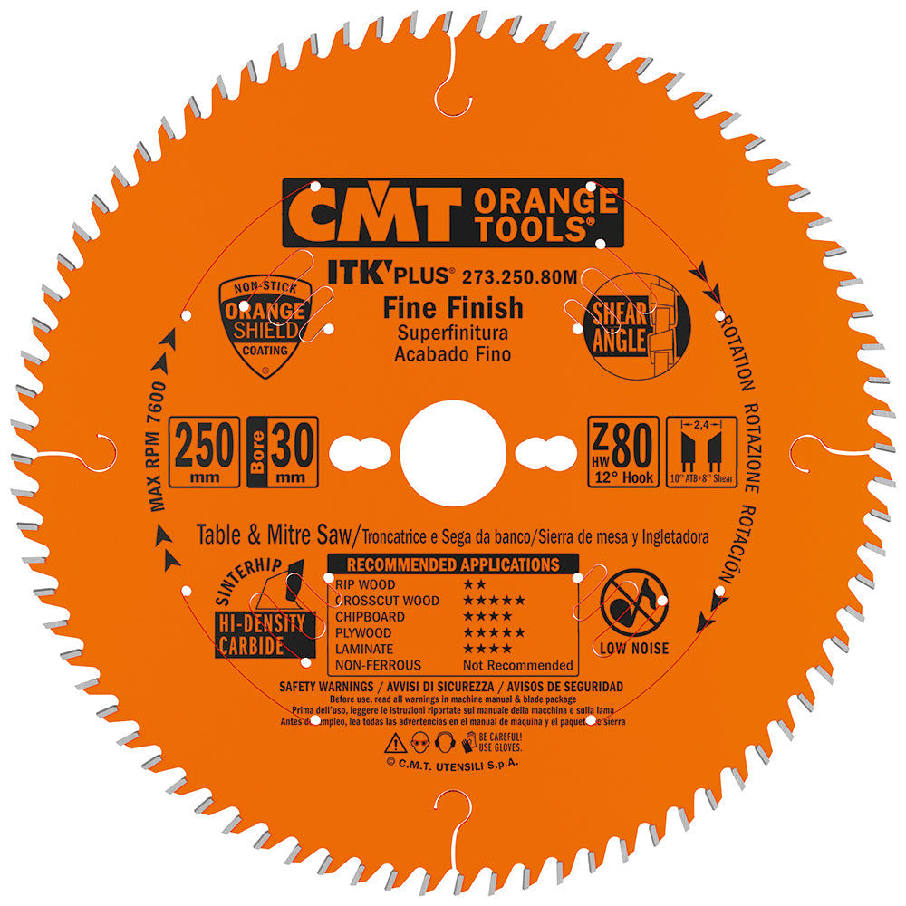 CMT Orange Tools 273.250.80M ITK Plus thin-kerf fine finishing saw blades Hardware Hardware Tools Circular saw blades CMT Contractor Tools® - ITKPlus® Woodworking Tools and accessories Ireland Maginn Machinery