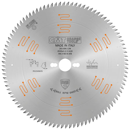 CMT Orange Tools 283.696.12M Industrial low noise & chrome coated cut-off circular saw blades for two-sided melamine Industrial Industrial Tools Industrial circular saw blades Woodworking Tools and accessories Ireland Maginn Machinery 02