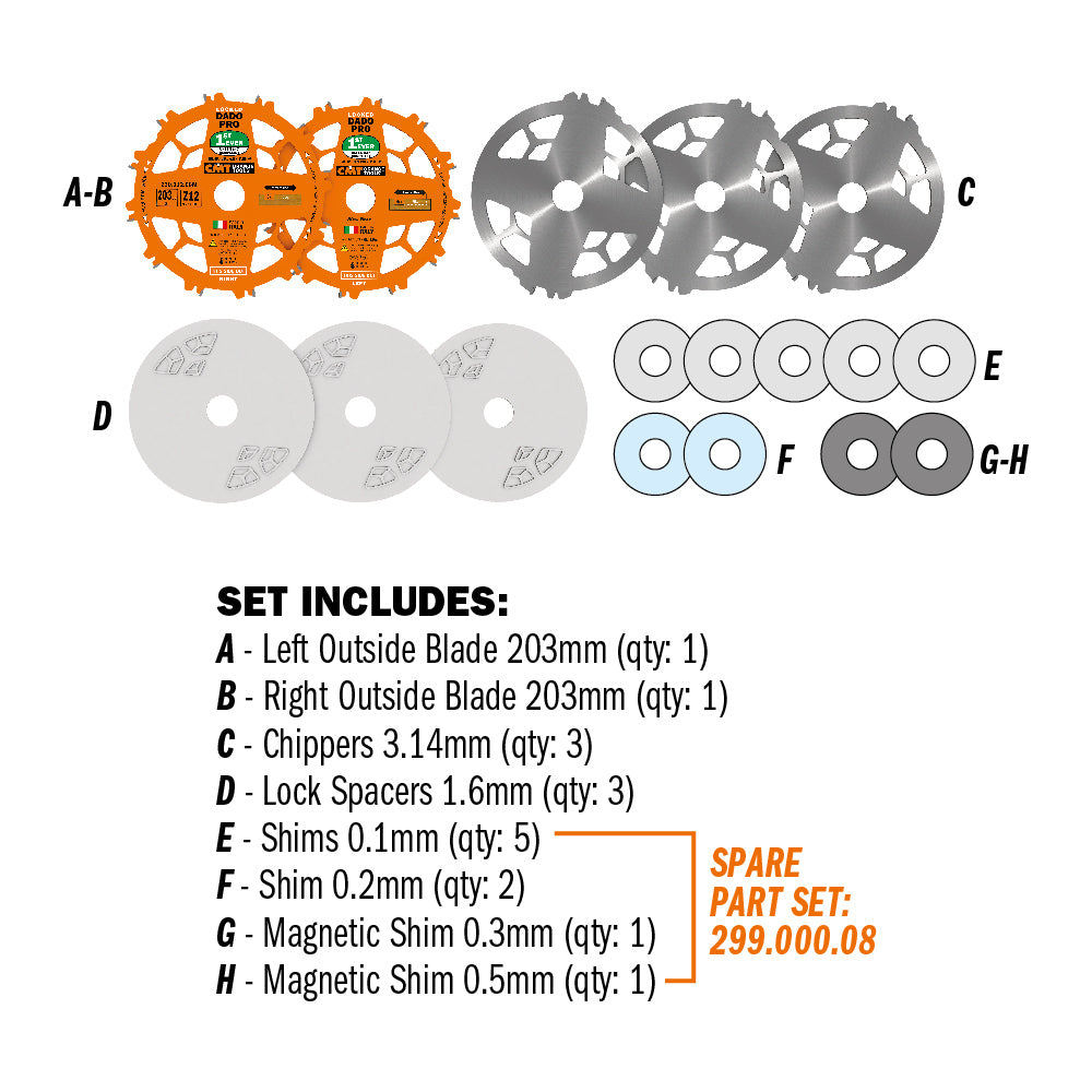 CMT Orange Tools 299.000.08 Locked Dado Pro Set Industrial Industrial Tools Industrial circular saw blades Woodworking Tools and accessories Ireland Maginn Machinery 05