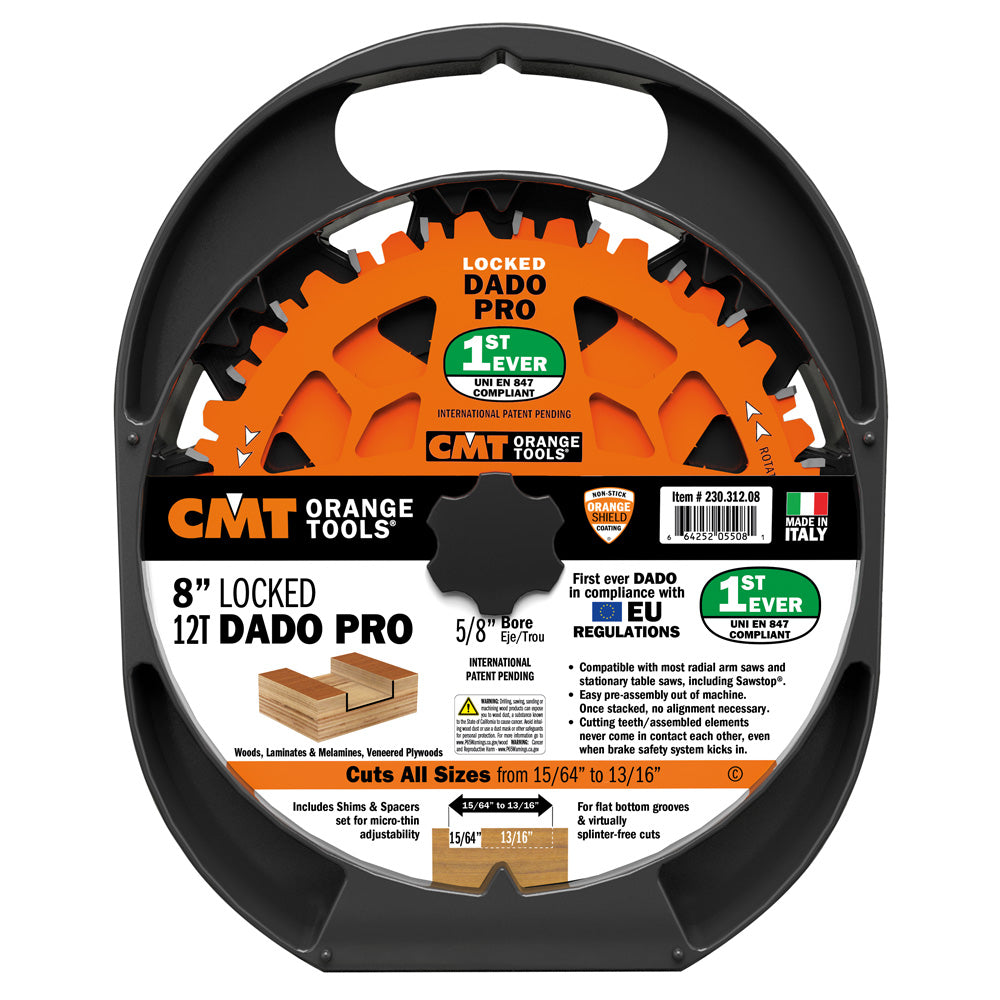 CMT Orange Tools 230.312.08 Locked Dado Pro Set Industrial Industrial Tools Industrial circular saw blades Woodworking Tools and accessories Ireland Maginn Machinery 08