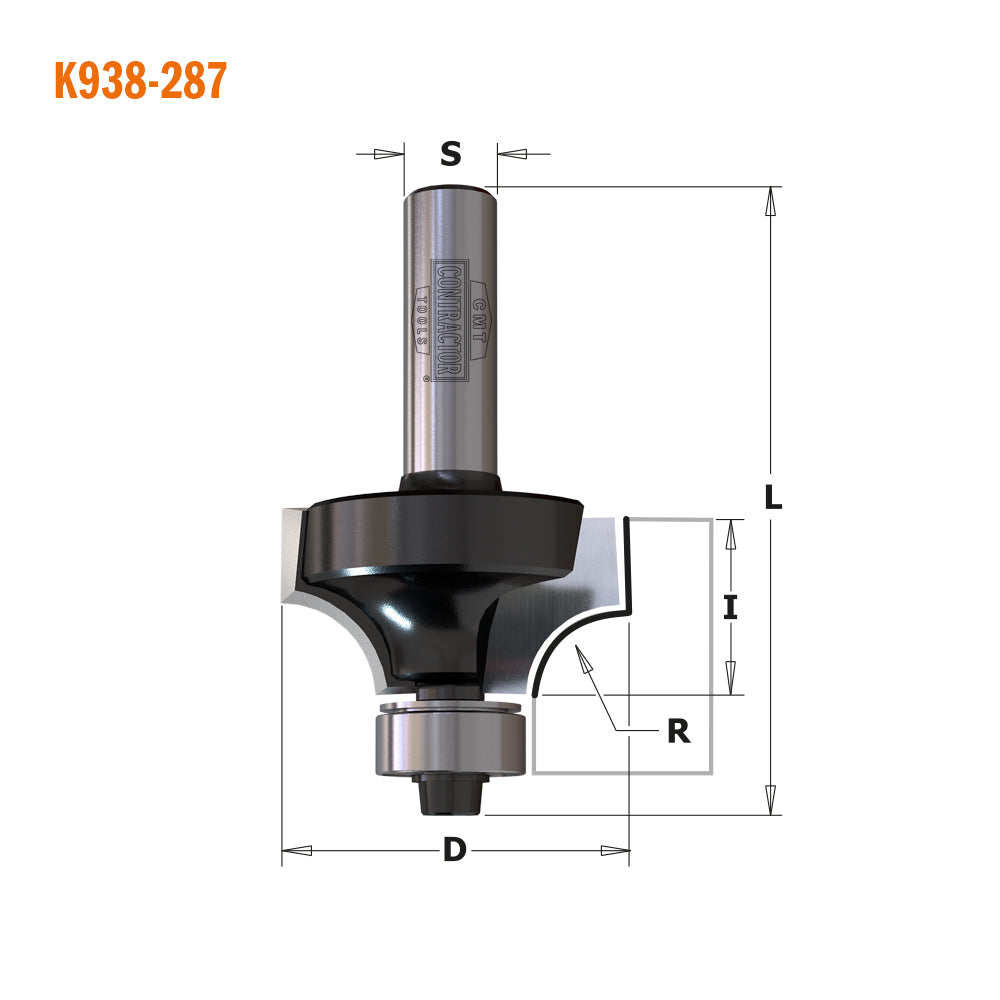 CMT Orange Tools K938-167 Roundover & Beading Bits Hardware Hardware Tools Contractor router bits Woodworking Tools and accessories Ireland Maginn Machinery 05