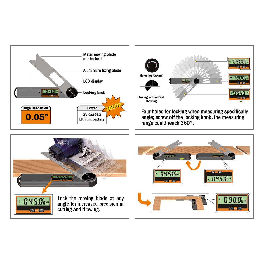 CMT Orange Tools DAF-001 Digital angle finder Hardware Hardware Tools Systems and accessories Woodworking Tools and accessories Ireland Maginn Machinery 02