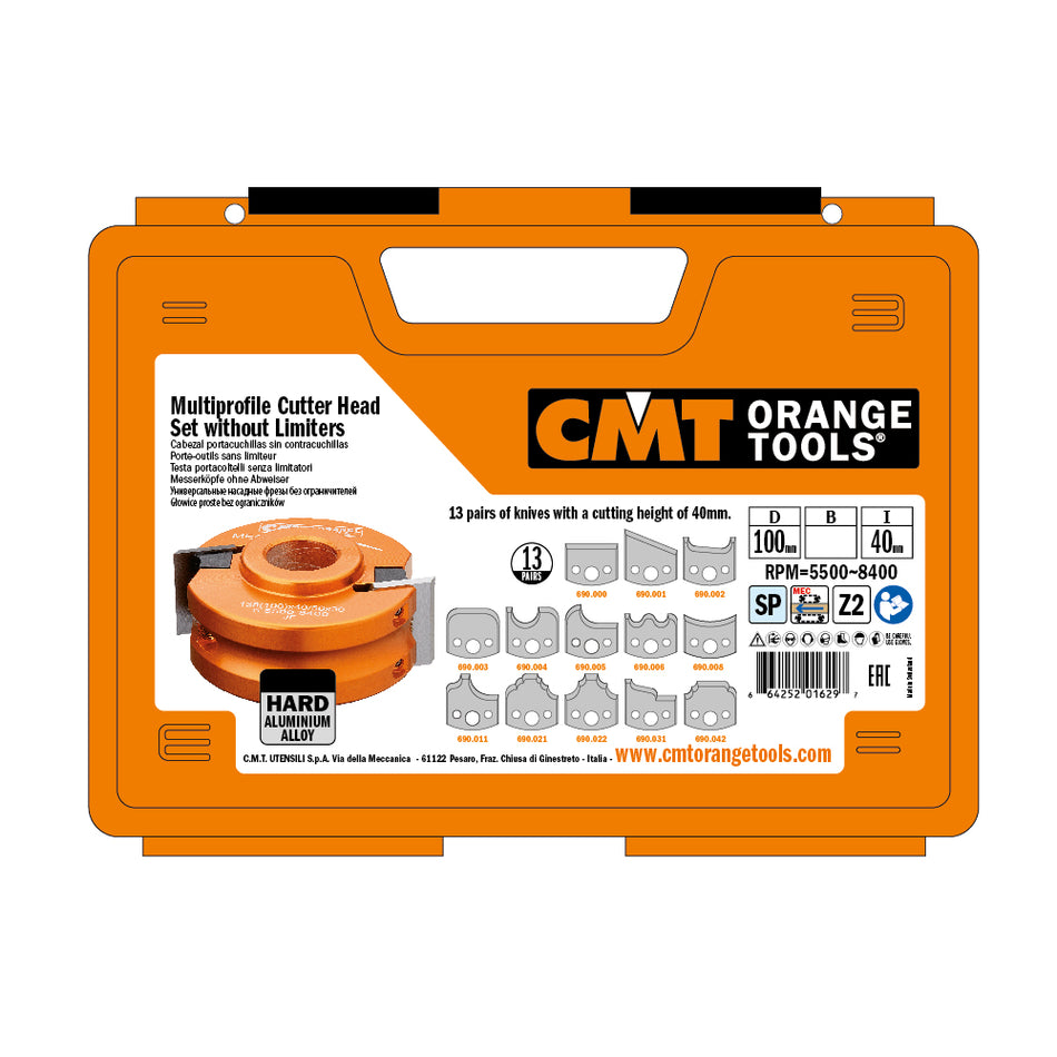 CMT Orange Tools 692.013.07 13 piece multiprofile cutter head sets without limiters industrial industrial Tools Cutter heads & knives Woodworking Tools and accessories Ireland Maginn Machinery