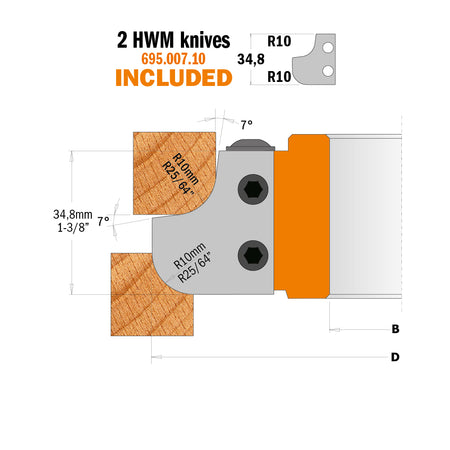 CMT Orange Tools 694.007.30 Multiradius Roundover & Cove Cutter Head industrial industrial Tools Cutter heads & knives Woodworking Tools and accessories Ireland Maginn Machinery 03