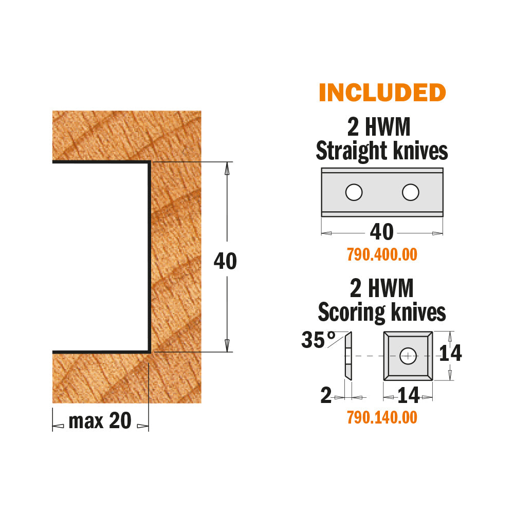 CMT Orange Tools 694.020.31 Cutter Head for Rabbeting & Profile Knives 40mm (1-37/64") industrial industrial Tools Cutter heads & knives Woodworking Tools and accessories Ireland Maginn Machinery 04