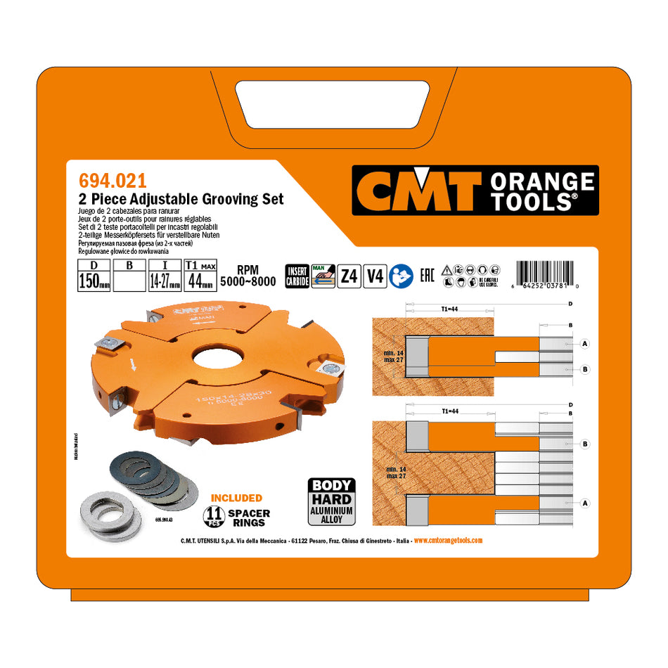 CMT Orange Tools 694.021.30 Adjustable Grooving Cutter Head Set (2 pcs.) industrial industrial Tools Cutter heads & knives Woodworking Tools and accessories Ireland Maginn Machinery 03