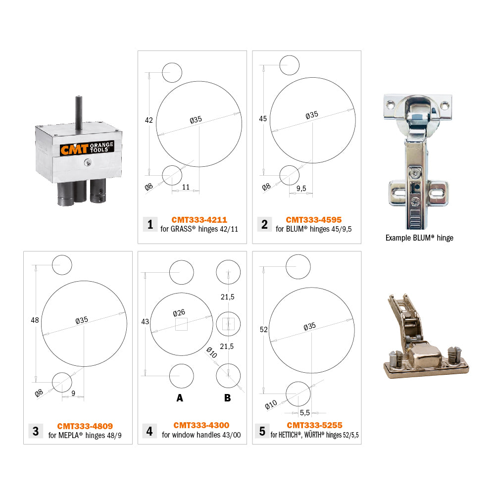 CMT Orange Tools CMT333 Universal hinges boring system Hardware Hardware Tools Systems and accessories Woodworking Tools and accessories Ireland Maginn Machinery 03