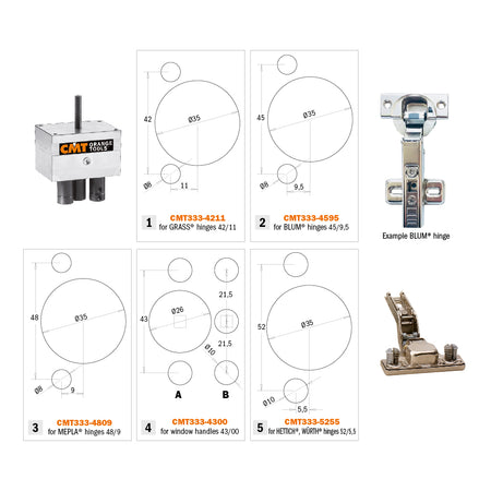 CMT Orange Tools CMT333 Universal hinges boring system Hardware Hardware Tools Systems and accessories Woodworking Tools and accessories Ireland Maginn Machinery 03