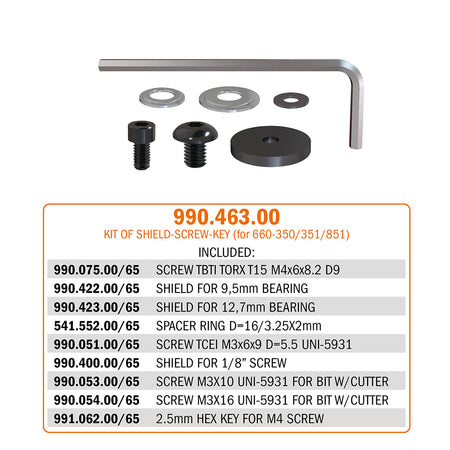 CMT Orange Tools 990.467.00 990.4 - Shield, spacer ring, key and screw kit Hardware Hardware Tools Spare parts and accessories Woodworking Tools and accessories Ireland Maginn Machinery 07