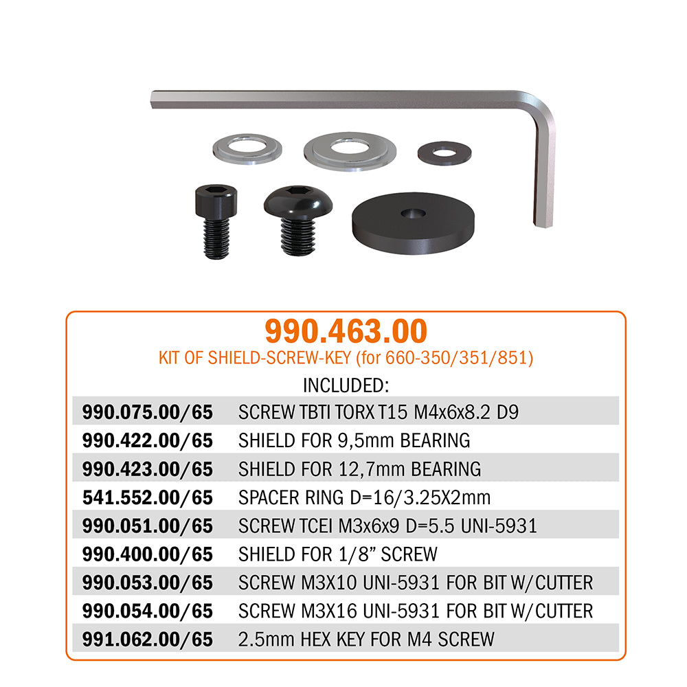 CMT Orange Tools 990.468.00 990.4 - Shield, spacer ring, key and screw kit Hardware Hardware Tools Spare parts and accessories Woodworking Tools and accessories Ireland Maginn Machinery 07