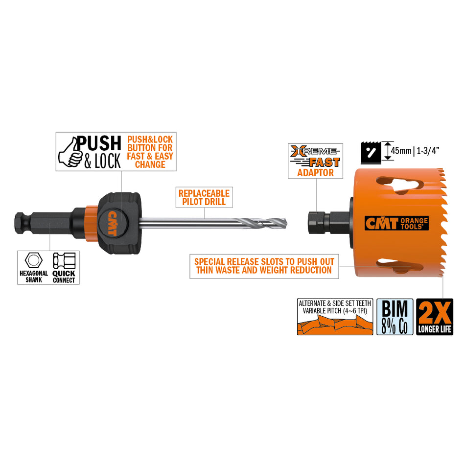 CMT Orange Tools 551-016X 551X BI-METAL PLUS hole saws Hardware Hardware Tools Hole saws Woodworking Tools and accessories Ireland Maginn Machinery 02