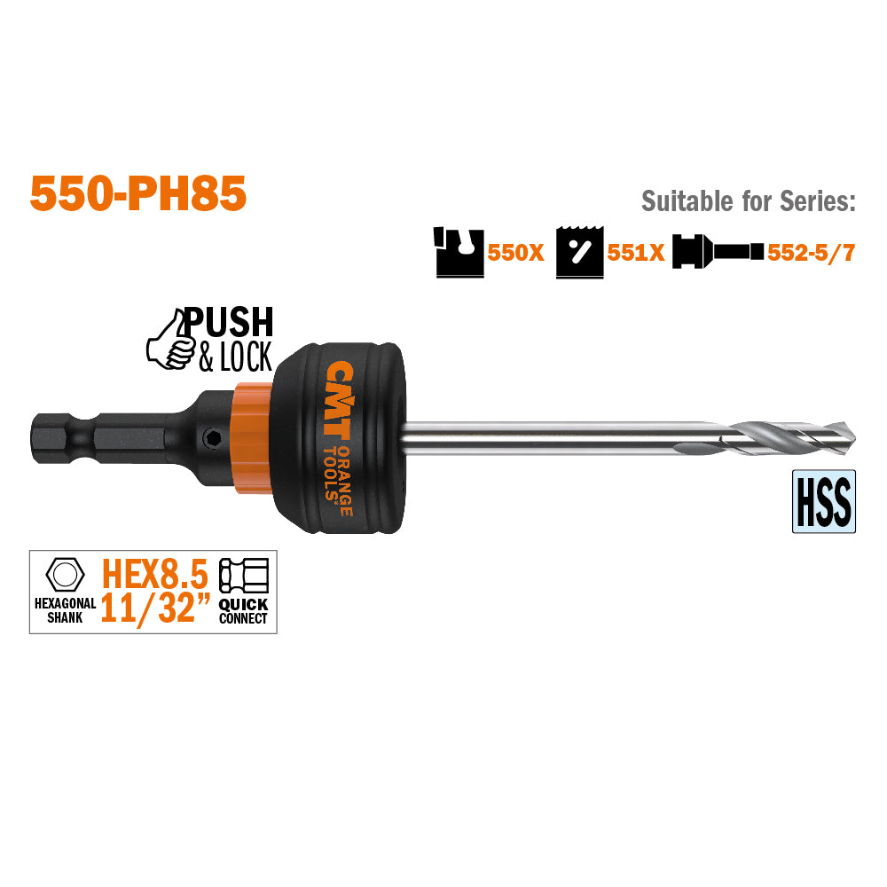 CMT Orange Tools 550-PA06 550-PH PUSH&LOCK centering shafts and arbors Hardware Hardware Tools Hole saws Woodworking Tools and accessories Ireland Maginn Machinery