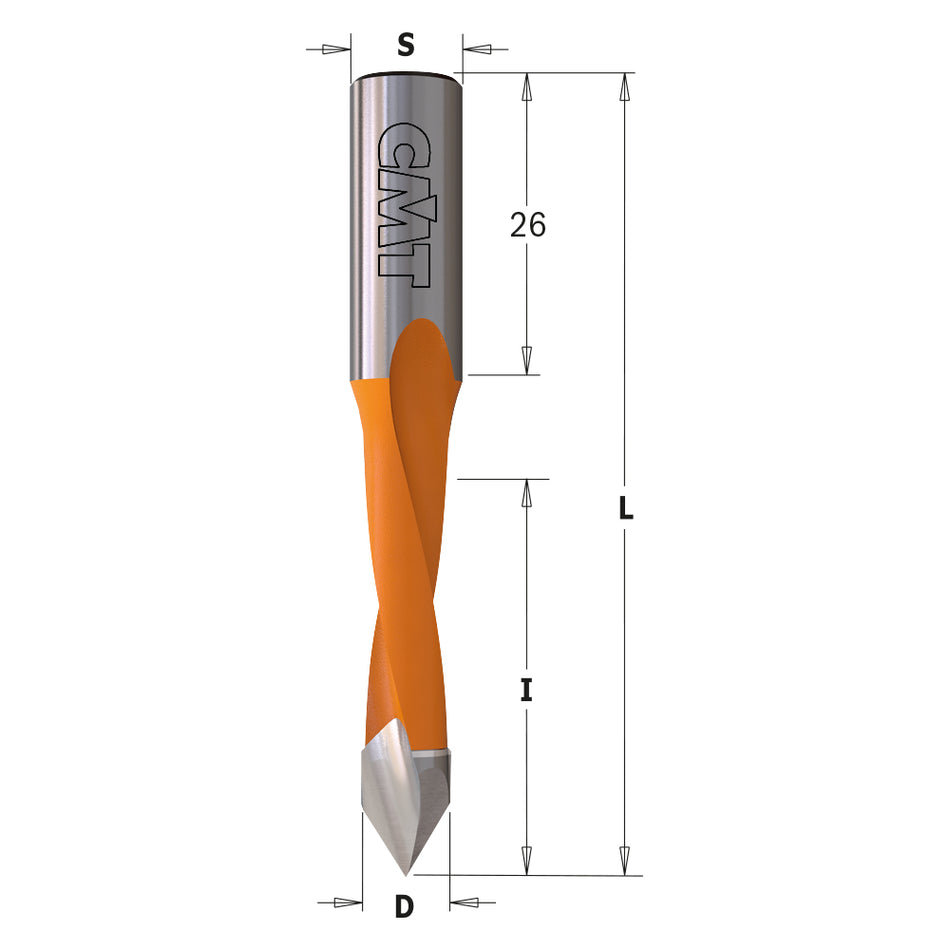 CMT Orange Tools 314.100.11 2 flute dowel drills for through holes Industrial Industrial Tools Industrial boring bits Woodworking Tools and accessories Ireland Maginn Machinery 02