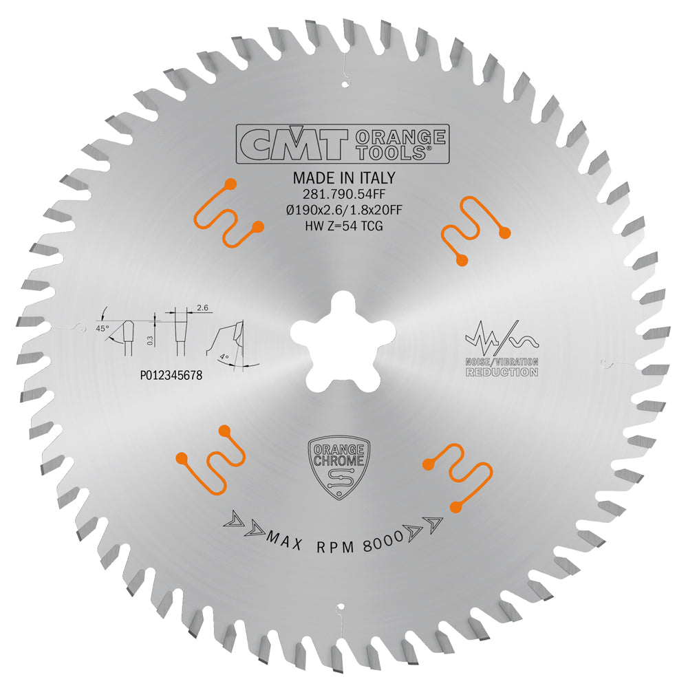 CMT Orange Tools 281.790.54FF Industrial low noise & chrome coated circular saw blades with TCG grind Industrial Industrial Tools Industrial circular saw blades Woodworking Tools and accessories Ireland Maginn Machinery 03
