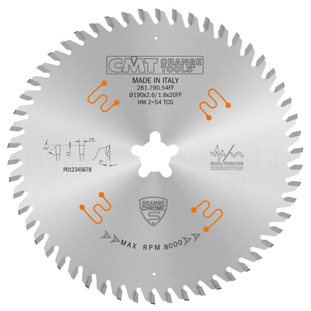 CMT Orange Tools 281.790.54FF Industrial low noise & chrome coated circular saw blades with TCG grind Industrial Industrial Tools Industrial circular saw blades Woodworking Tools and accessories Ireland Maginn Machinery 03