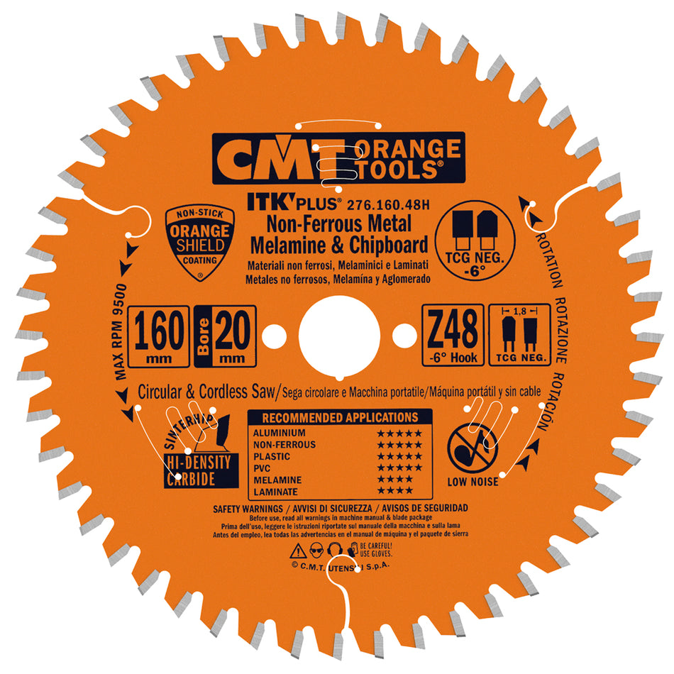 CMT Orange Tools 276.160.48H ITK Plus non-ferrous metal and Composite Decking saw blades Hardware Hardware Tools Circular saw blades CMT Contractor Tools® - ITKPlus® Woodworking Tools and accessories Ireland Maginn Machinery