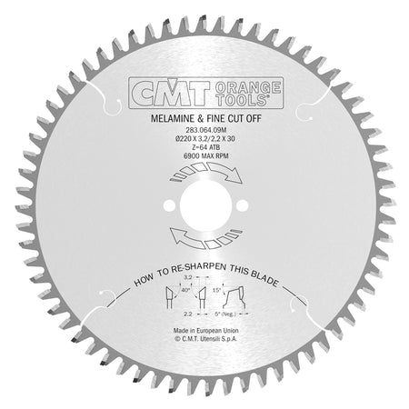 CMT Orange Tools 283.064.09M Ultra Fine Finishing Saw Blade Industrial Industrial Tools Industrial circular saw blades Woodworking Tools and accessories Ireland Maginn Machinery 03