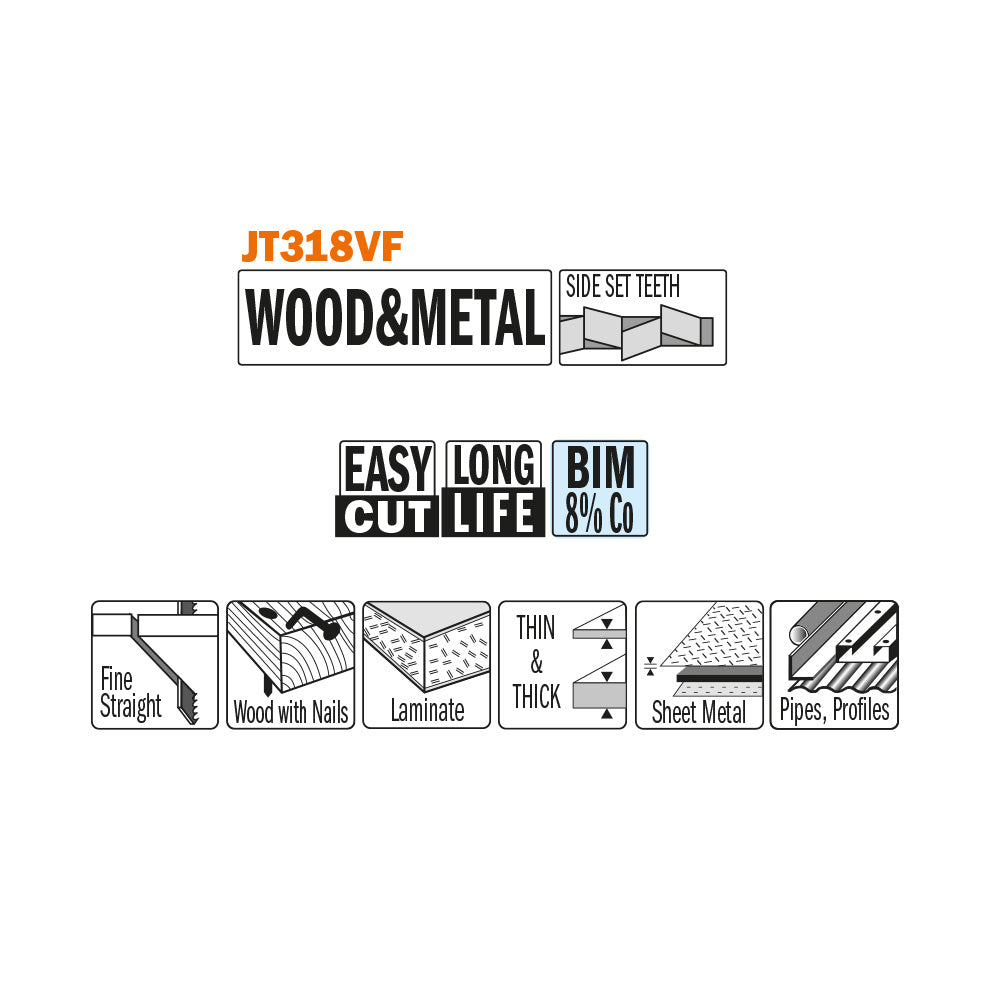 CMT Orange Tools JT318VF-5 Straight cuts on wood with nails/metal, chipboard and laminate Hardware Hardware Tools Jig saw blades Woodworking Tools and accessories Ireland Maginn Machinery 02