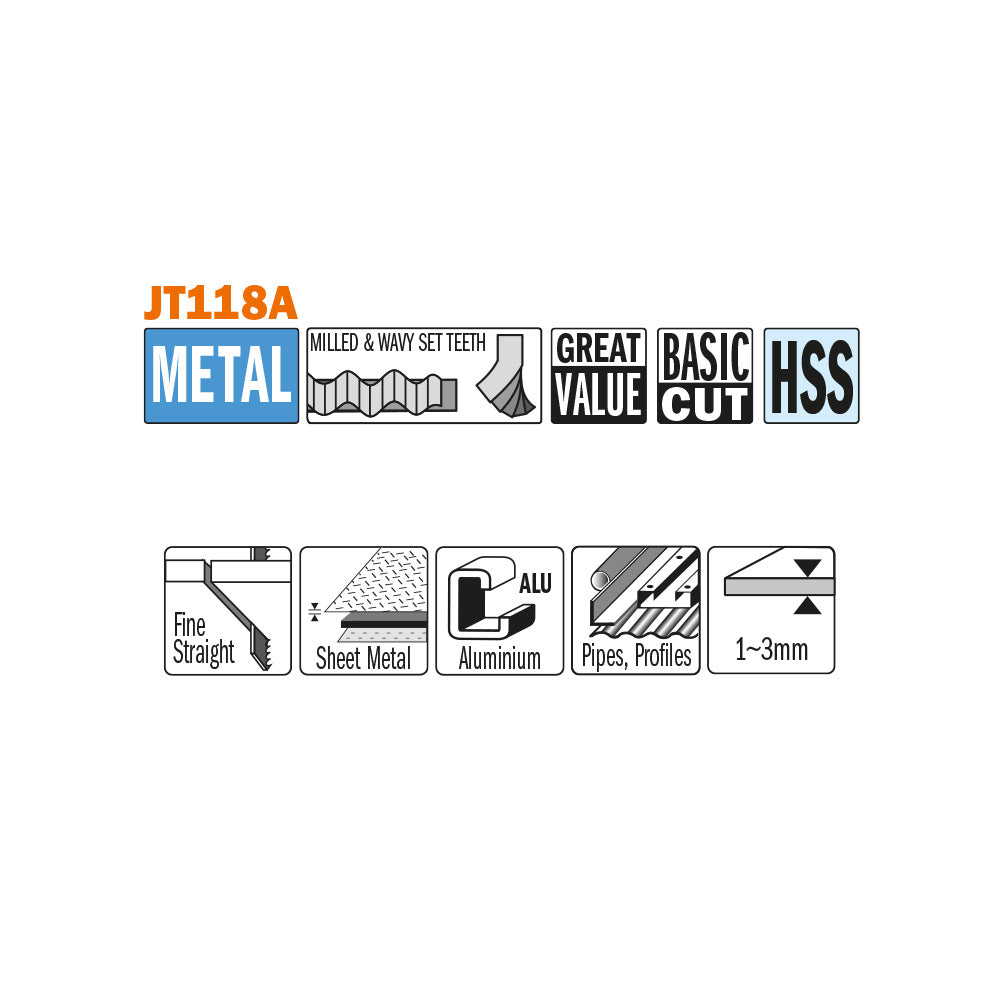 CMT Orange Tools JT118A-5 Straight cuts on thin sheet metals, ferrous and non-ferrous Hardware Hardware Tools Jig saw blades Woodworking Tools and accessories Ireland Maginn Machinery 04