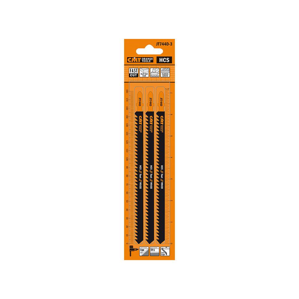 CMT Orange Tools JT744D-3 Very fast cuts, straight and coarse on thick construction timber, hard/softwood and sandwich material. Hardware Hardware Tools Jig saw blades Woodworking Tools and accessories Ireland Maginn Machinery 04