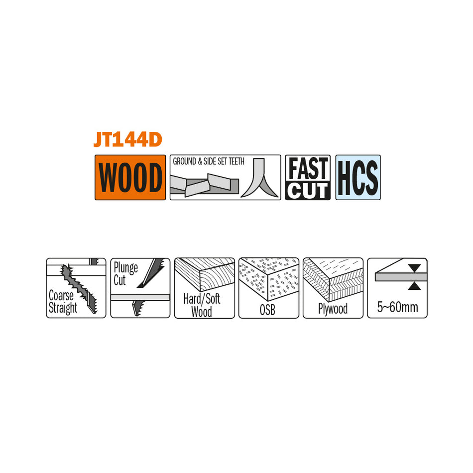 CMT Orange Tools JT144D-100 Very fast cuts, straight and coarse, on hard/softwood Hardware Hardware Tools Jig saw blades Woodworking Tools and accessories Ireland Maginn Machinery 02