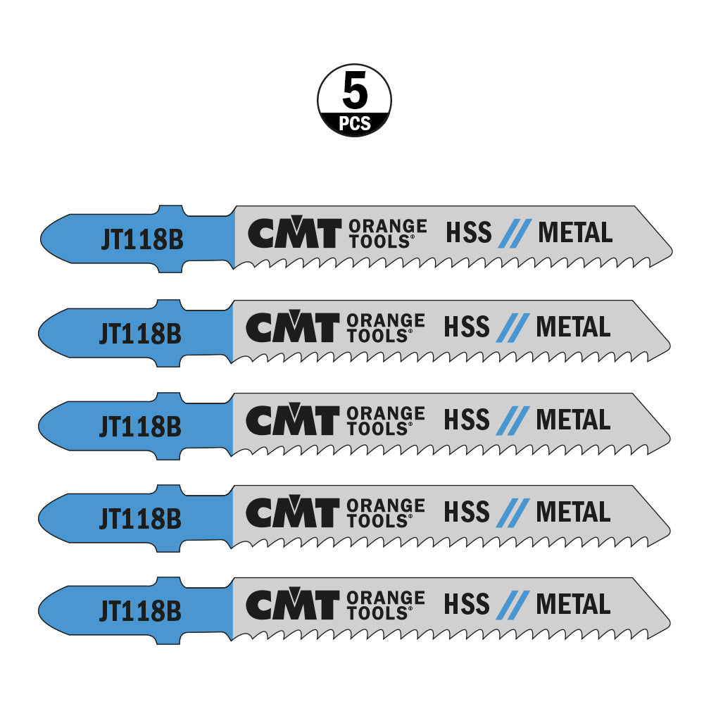 CMT Orange Tools JT118B-5 Straight cuts on medium-thick metals, ferrous and non-ferrous Hardware Hardware Tools Jig saw blades Woodworking Tools and accessories Ireland Maginn Machinery 03