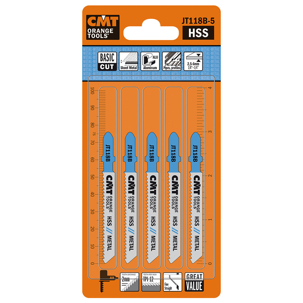 CMT Orange Tools JT118B-5 Straight cuts on medium-thick metals, ferrous and non-ferrous Hardware Hardware Tools Jig saw blades Woodworking Tools and accessories Ireland Maginn Machinery 04