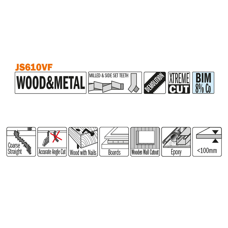 CMT Orange Tools JS610VF-5 For rescue/demolition work. Hardware Hardware Tools Sabre - Reciprocating saw blades Woodworking Tools and accessories Ireland Maginn Machinery 02