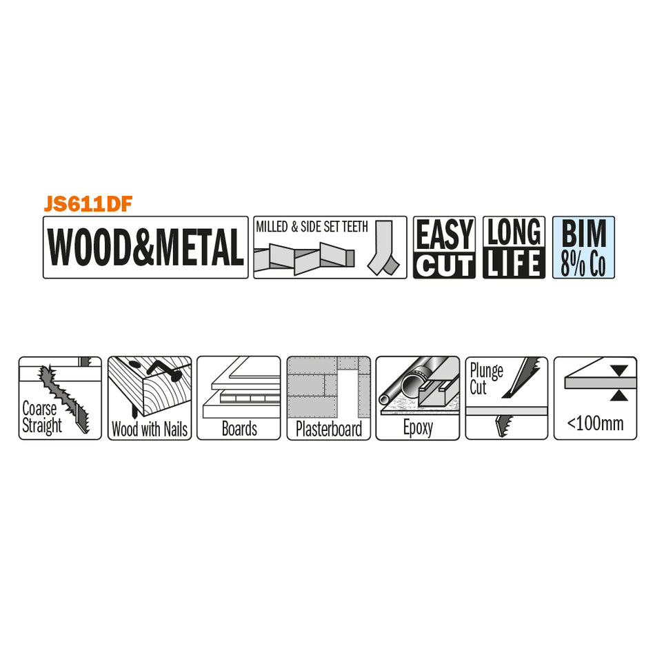 CMT Orange Tools JS611DF-5 Sabre saw blade for chipboard, plastic profiles, glass fiber, epoxy Hardware Hardware Tools Sabre - Reciprocating saw blades Woodworking Tools and accessories Ireland Maginn Machinery 02