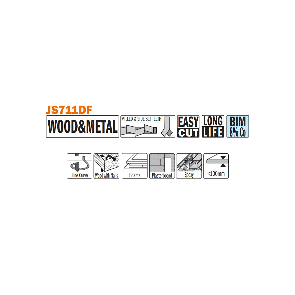 CMT Orange Tools JS711DF-5 Cuts wood with nails/metal, chipboard, glass fiber reinforced plastic/epoxy Hardware Hardware Tools Sabre - Reciprocating saw blades Woodworking Tools and accessories Ireland Maginn Machinery 02