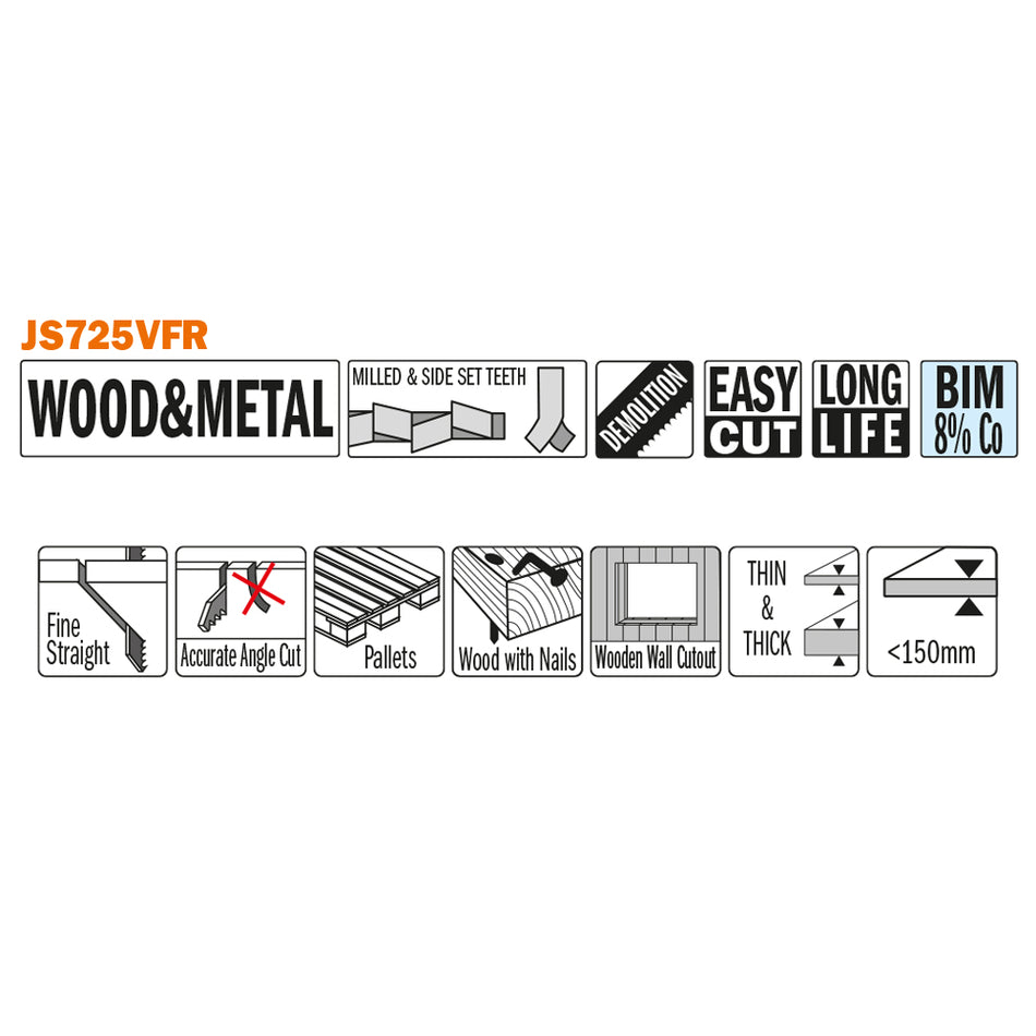 CMT Orange Tools JS725VFR-5 Special saw blade for pallet repairs Hardware Hardware Tools Sabre - Reciprocating saw blades Woodworking Tools and accessories Ireland Maginn Machinery 02