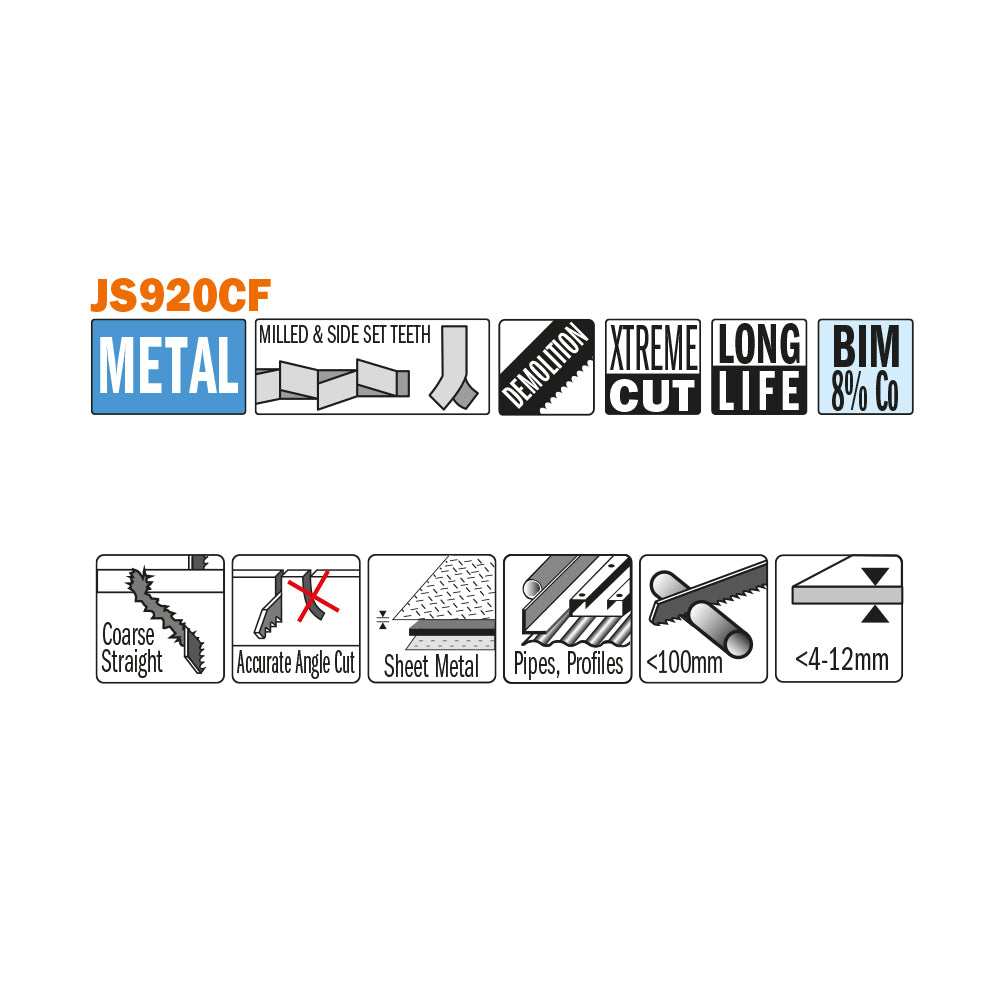 CMT Orange Tools JS920CF-5 For cutting thick sheet metal, thick-walled solid pipe and profiles Hardware Hardware Tools Sabre - Reciprocating saw blades Woodworking Tools and accessories Ireland Maginn Machinery 02