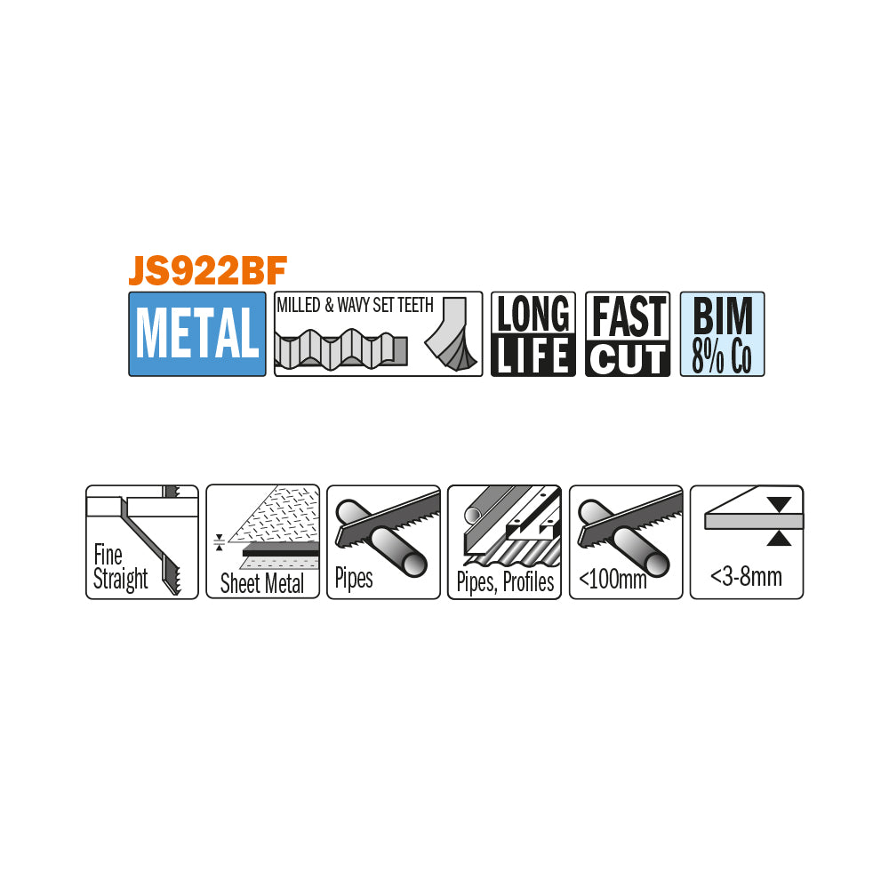 CMT Orange Tools JS922BF-20 For cutting thick sheet metal, solid pipe and profiles Hardware Hardware Tools Sabre - Reciprocating saw blades Woodworking Tools and accessories Ireland Maginn Machinery 02