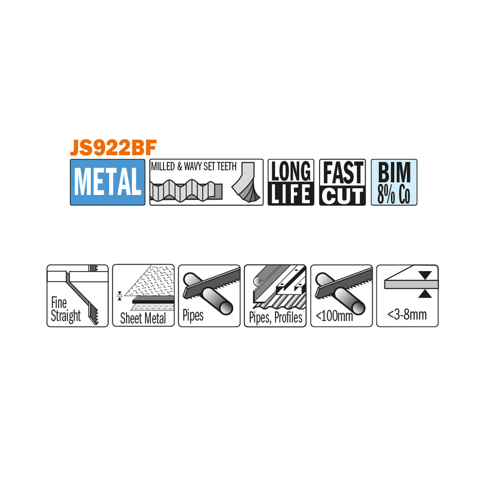 CMT Orange Tools JS922BF-20 For cutting thick sheet metal, solid pipe and profiles Hardware Hardware Tools Sabre - Reciprocating saw blades Woodworking Tools and accessories Ireland Maginn Machinery 02