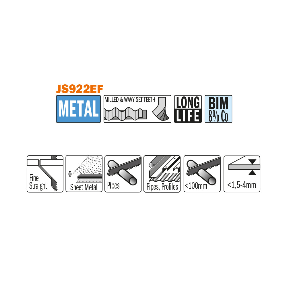 CMT Orange Tools JS922EF-20 Sabre blade for cutting sheet metal, pipe and profiles Hardware Hardware Tools Sabre - Reciprocating saw blades Woodworking Tools and accessories Ireland Maginn Machinery 02