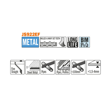 CMT Orange Tools JS922EF-20 Sabre blade for cutting sheet metal, pipe and profiles Hardware Hardware Tools Sabre - Reciprocating saw blades Woodworking Tools and accessories Ireland Maginn Machinery 02