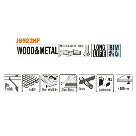 CMT Orange Tools JS922HF-5 Sabre saw for wood with nails, sheet metal, aluminium profiles Hardware Hardware Tools Sabre - Reciprocating saw blades Woodworking Tools and accessories Ireland Maginn Machinery 02