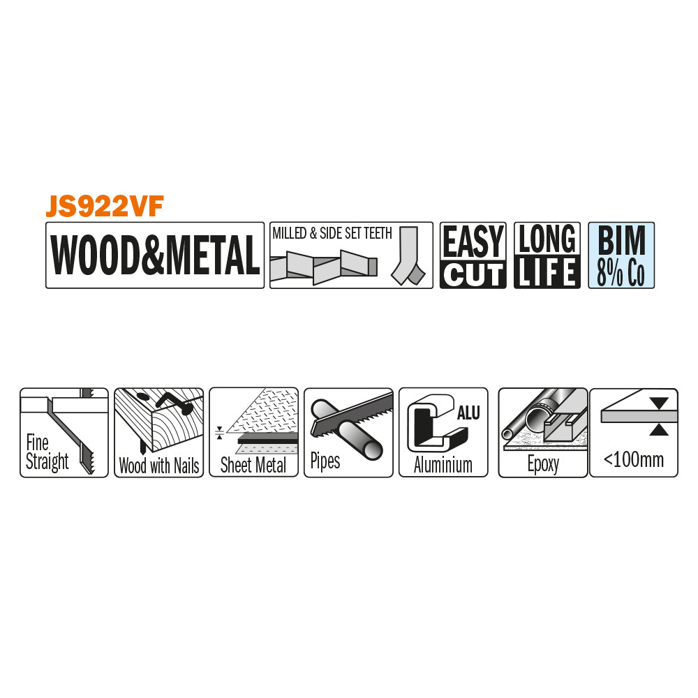 CMT Orange Tools JS922VF-5 For cutting wood with nails or metal Hardware Hardware Tools Sabre - Reciprocating saw blades Woodworking Tools and accessories Ireland Maginn Machinery 02