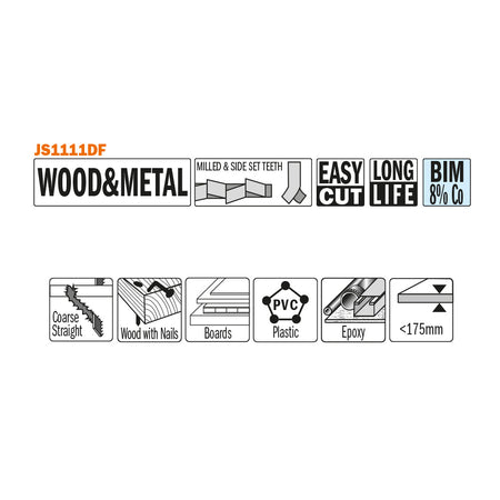 CMT Orange Tools JS1111DF-20 For cutting wood with nails or metal, glass fiber reinforced plastic, epoxy Hardware Hardware Tools Sabre - Reciprocating saw blades Woodworking Tools and accessories Ireland Maginn Machinery 02